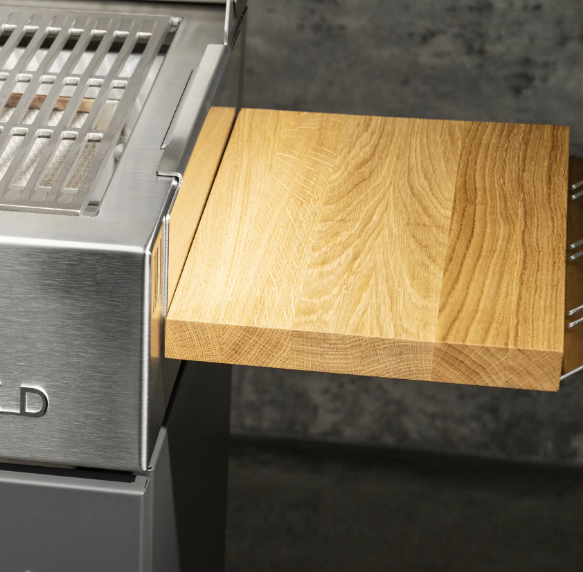 Flammkraft Ablage für BLOCK D / Ds / C aus Edelstahl und Eichenholz