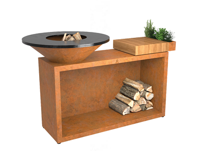 Ofyr Island Corten 85 Teakholz Feuerplatte