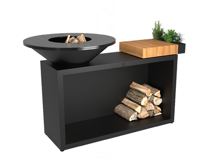 Ofyr Island Corten 85 Teakholz Feuerplatte