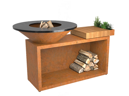 Ofyr Island Corten 100 Teakholz Feuerplatte