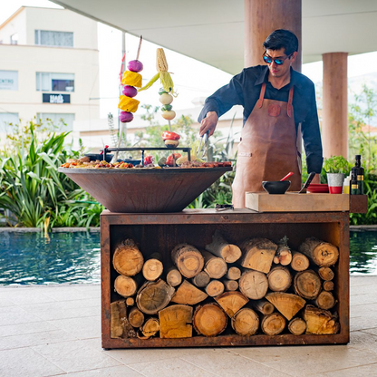 Ofyr Island Corten 100 Teakholz Feuerplatte