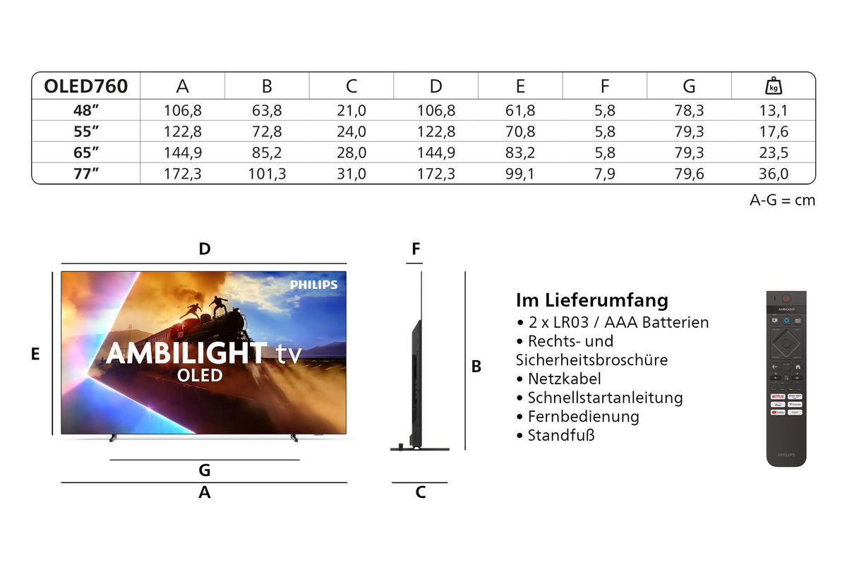Philips 48OLED760/12, 48" OLED 4K Smart TV mit 120 Hz